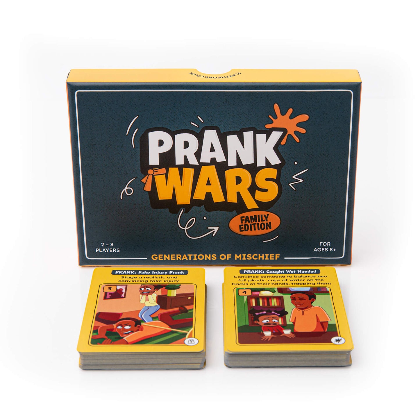 Prank Wars card game packaging with cards displayed on a white background