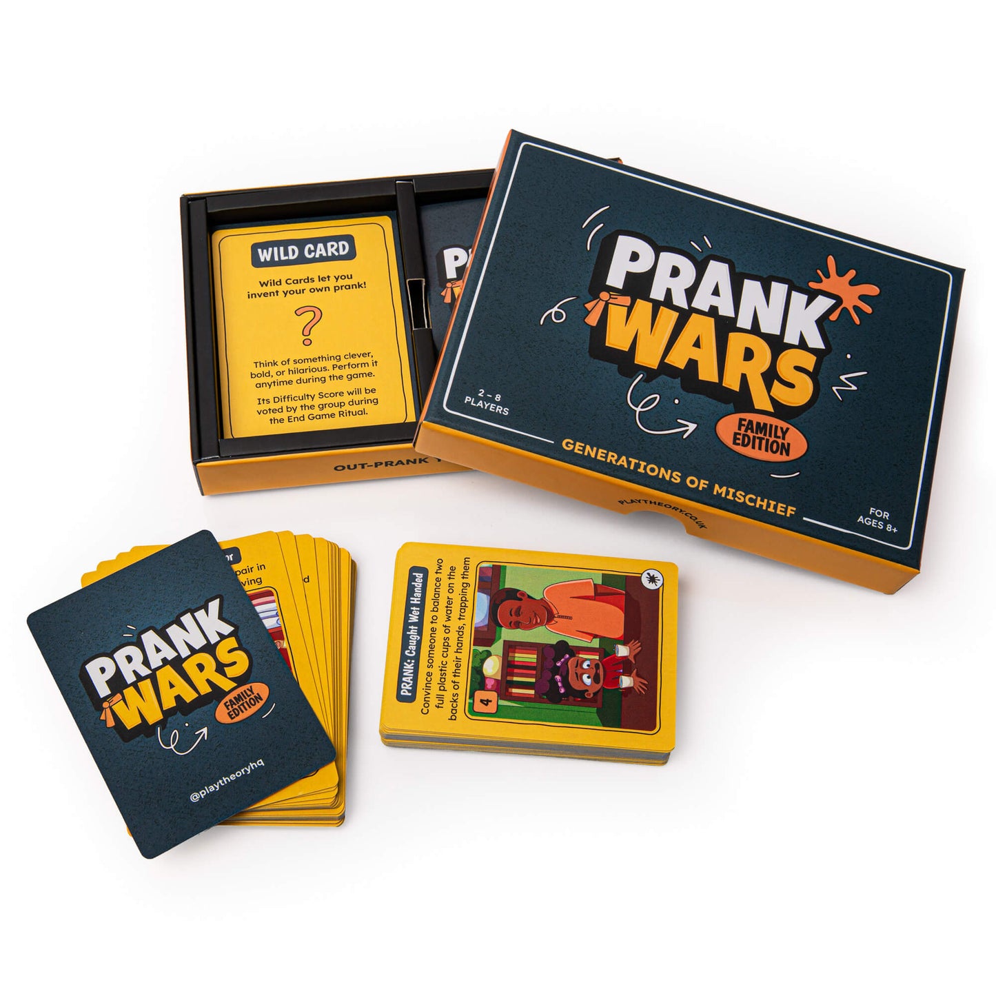 Prank Wars card game packaging and cards on a white background