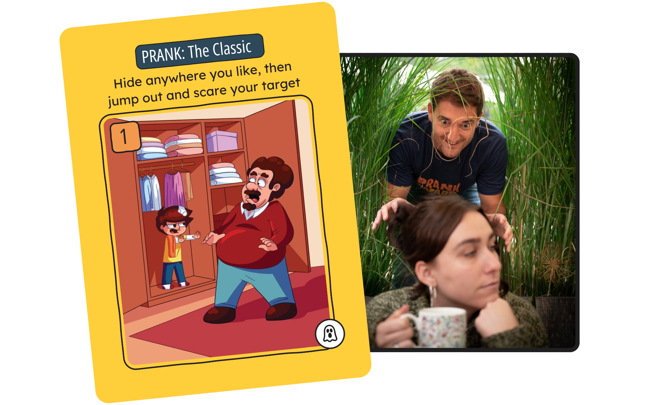 “Prank Wars card ‘The Classic’ showing a jump scare prank
